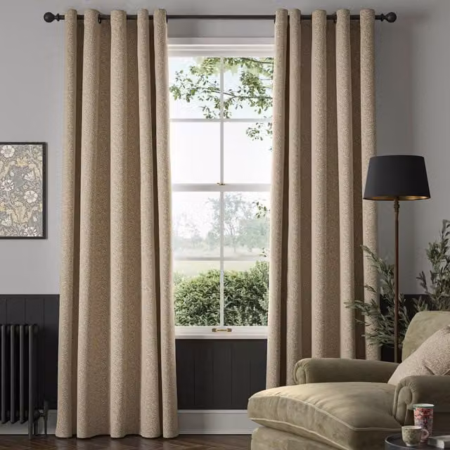 William Morris Willow Bough Blackout Made To Measure Woven Curtains in Barley Beige and Grey