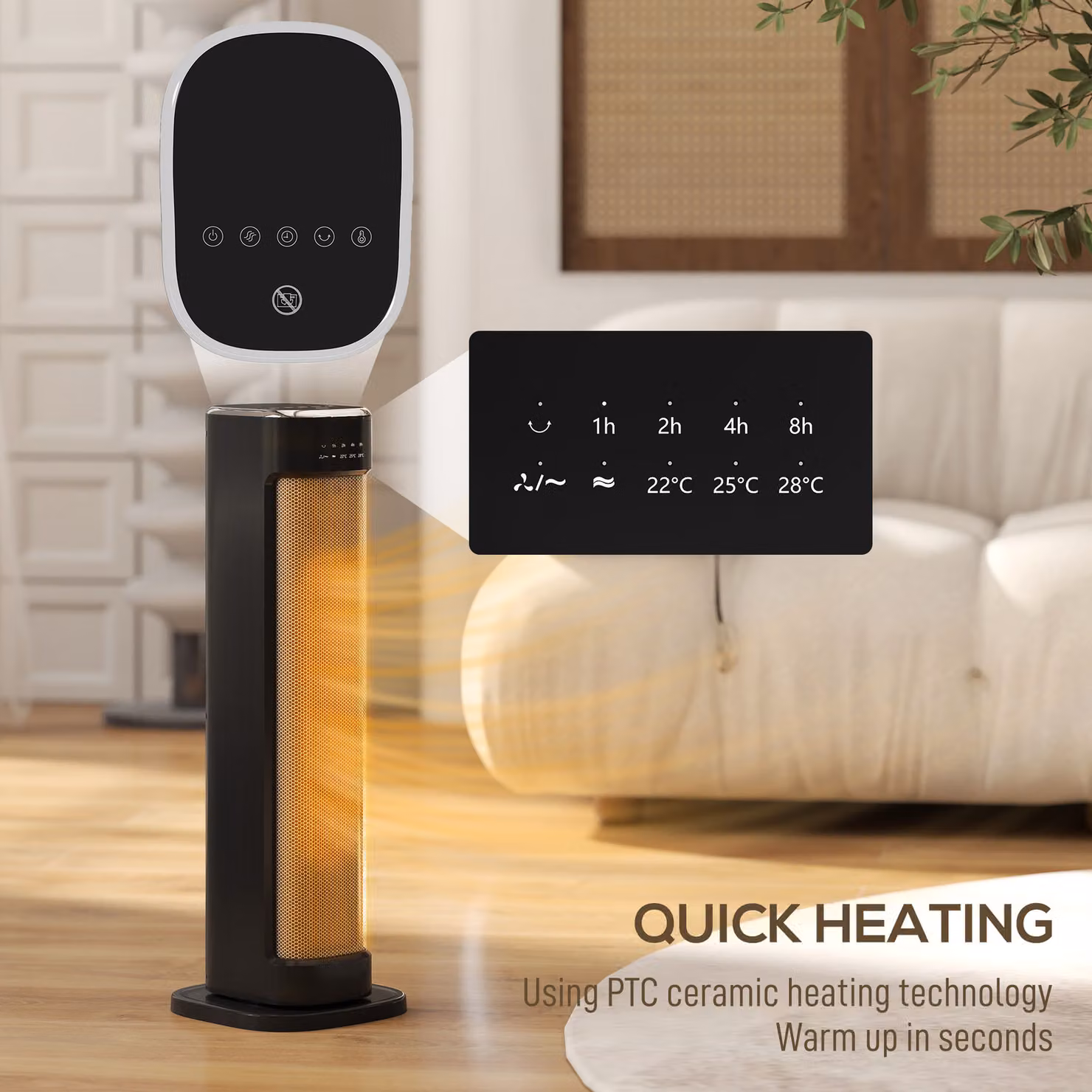HOMCOM 2000W Ceramic Electric Fan Heater in Black with Timer, Remote Control and Overheat Protection – 4