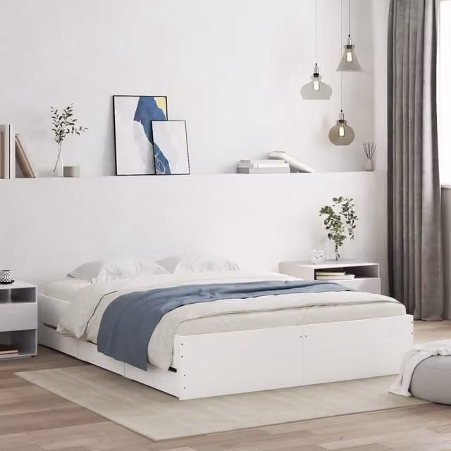 Berkfield Home Modern Bed Frame with Drawers in White, W/D/H: 140 x 190 cm – 1