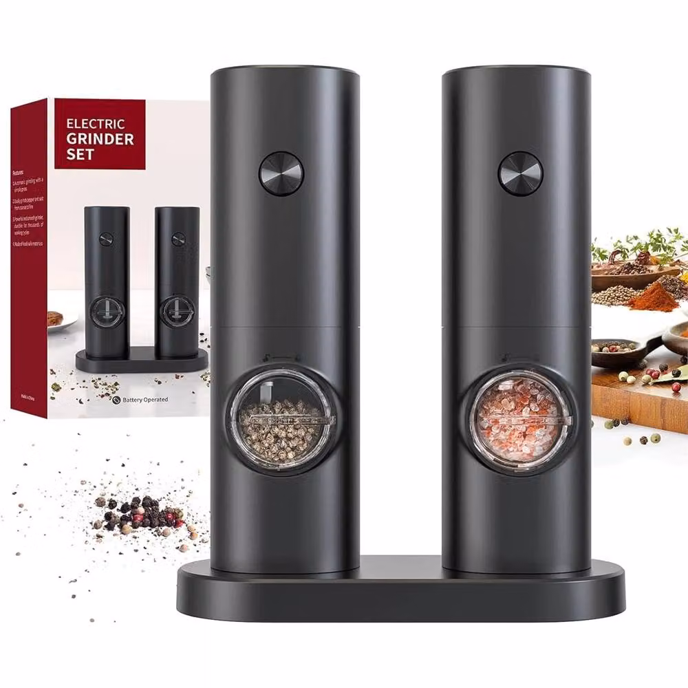 Nordara Electric Salt and Pepper Grinder Set with Adjustable Coarseness and LED Light, Black – 3