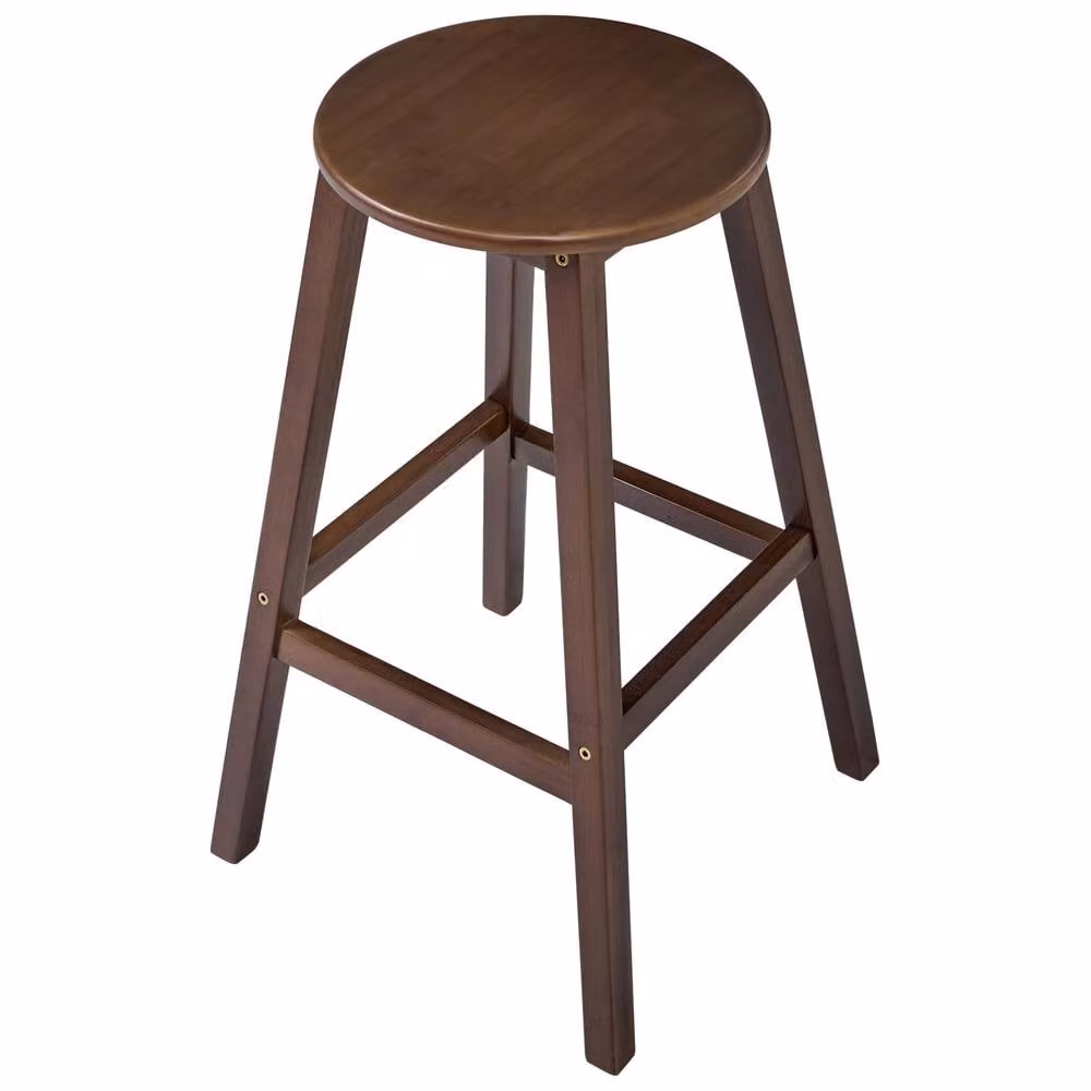 Wyld and Coco Timberline Bamboo Bar Stools Set of 2, Dark Brown Lacquered Wood and Rattan