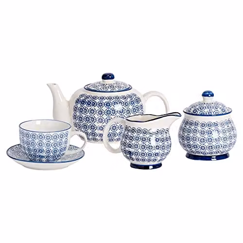 Nicola Spring 15 Piece Blue Floral Ceramic Tea Set for 6 People – 1