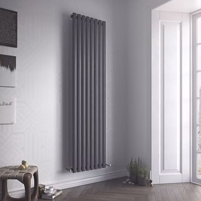 Bathroom Kingdom Nova Anthracite Single Oval Vertical Radiator, Grey, H: 120 cm, W: 41 cm – 1