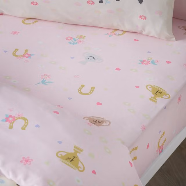 Catherine Lansfield Happy Horses Pink Single Fitted Sheet W/D/H: 90 x 190 cm