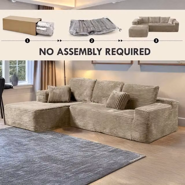 MN Furniture Modern Compact Left Corner Sofa in Brown Fabric with Scatter Cushions – 1