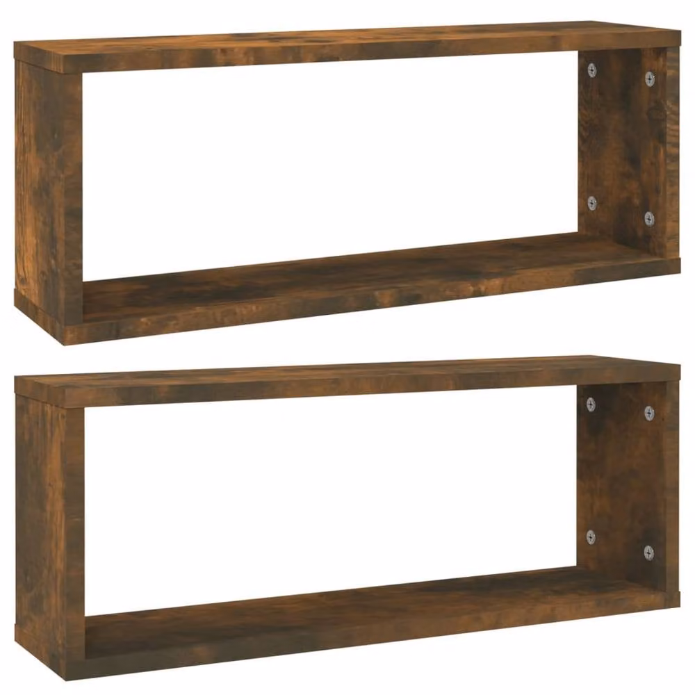 Berkfield Home Wall Mounted Cube Shelves, 2 Piece Set in Smoked Oak Brown, W/D/H: 60 x 15 x 23 cm – 3