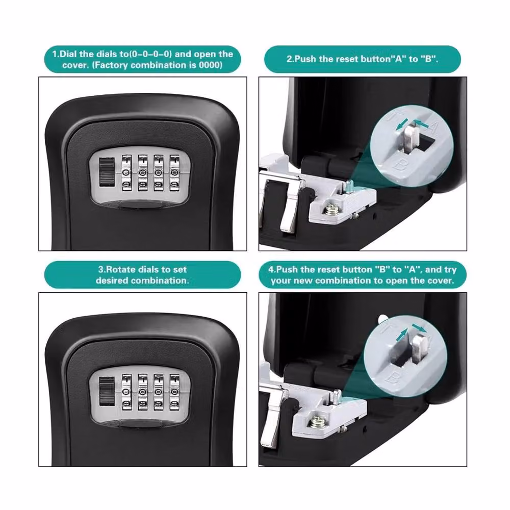 NESTLUNE Waterproof Wall Mounted Outdoor Combination Key Safe Box in Black – 4