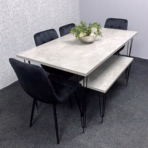 KOSY KOALA Modern Brown Dining Set with Rectangular Table, Bench and 4 Black Chairs for Kitchen and Dining Room – 1