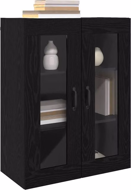 Berkfield Home Hanging Wall Cabinet in Black with Glass Doors, W/D/H: 69.5 x 34 x 90 cm