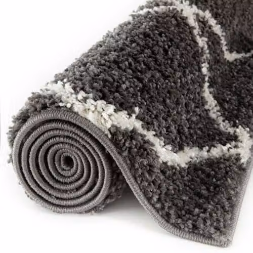 THE RUGS Modern Moroccan Shaggy Area Rug, W/D: 240 x 340 cm, 30 cm Thick, Grey, White and Black – 8