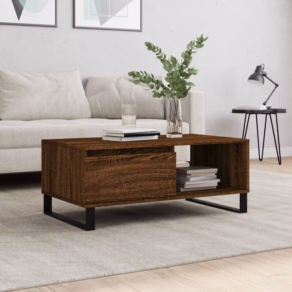 Berkfield Home Modern Rectangular Coffee Table in Brown Oak, W/D/H: 90 x 50 x 36.5 cm – 1