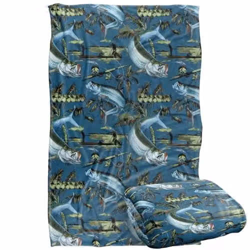 JQ Licensing Tarpon Tiki Fishing Pattern Super Soft Fleece Throw Blanket, Multicolour, W: 91 cm, D: 147 cm