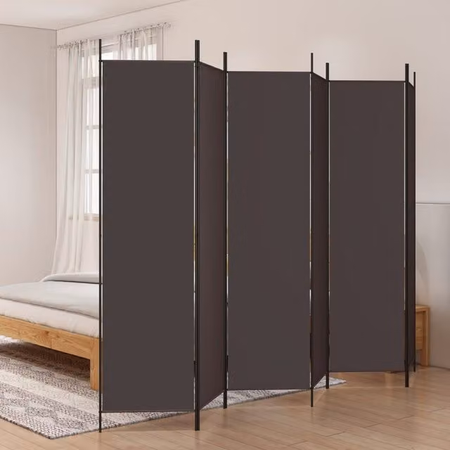 Berkfield Home 6-Panel Fabric Room Divider, Brown, W: 300 cm, H: 200 cm – 1