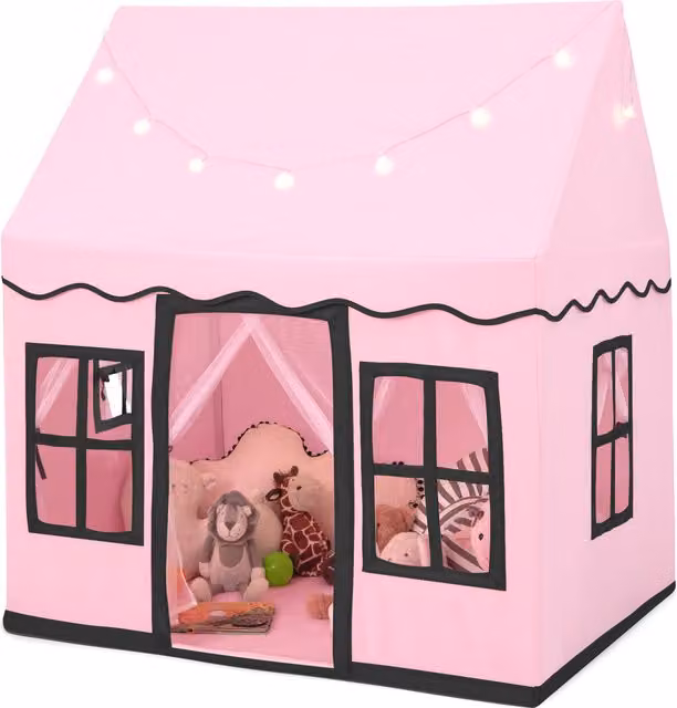 Costway Pink Indoor Kids Play Tent with Star Lights