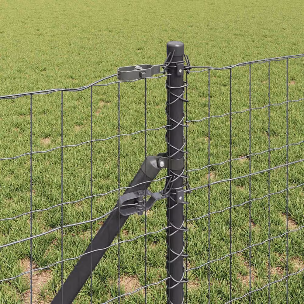 Berkfield Home Modern Euro Fence with 7 Posts, Galvanised Steel, Grey and Silver, W: 10 m, H: 0.6 m – 3