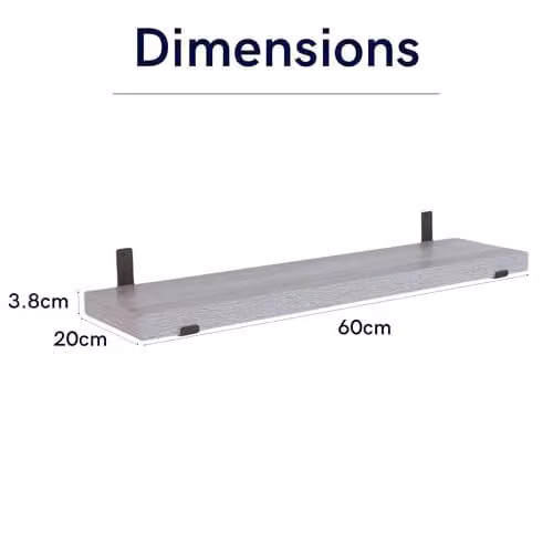 Core Products Chunky Shelf Kit in Light Oak Effect with Grey Metal Sit On Brackets, W: 60 cm, D: 20 cm