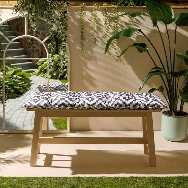 OHS Grey Patterned Outdoor 2 Seater Bench Cushion, W: 110 cm, D: 40 cm, H: 40 cm