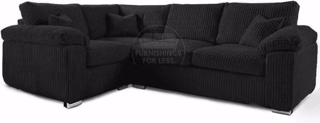 Furnishings For Less UK Delta 4 Seater L-Shape Corner Sofa in Black Jumbo Cord, Left Hand Facing