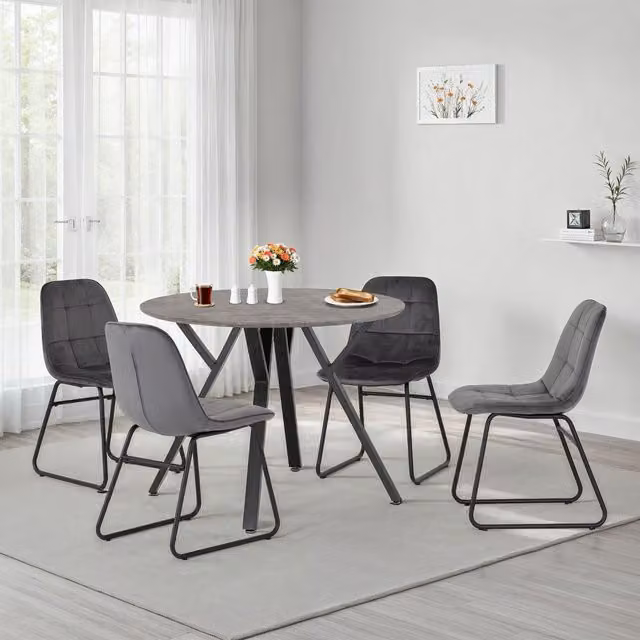 Seconique Athens Round Concrete Effect Dining Table with 4 Lukas Grey Chairs – 2