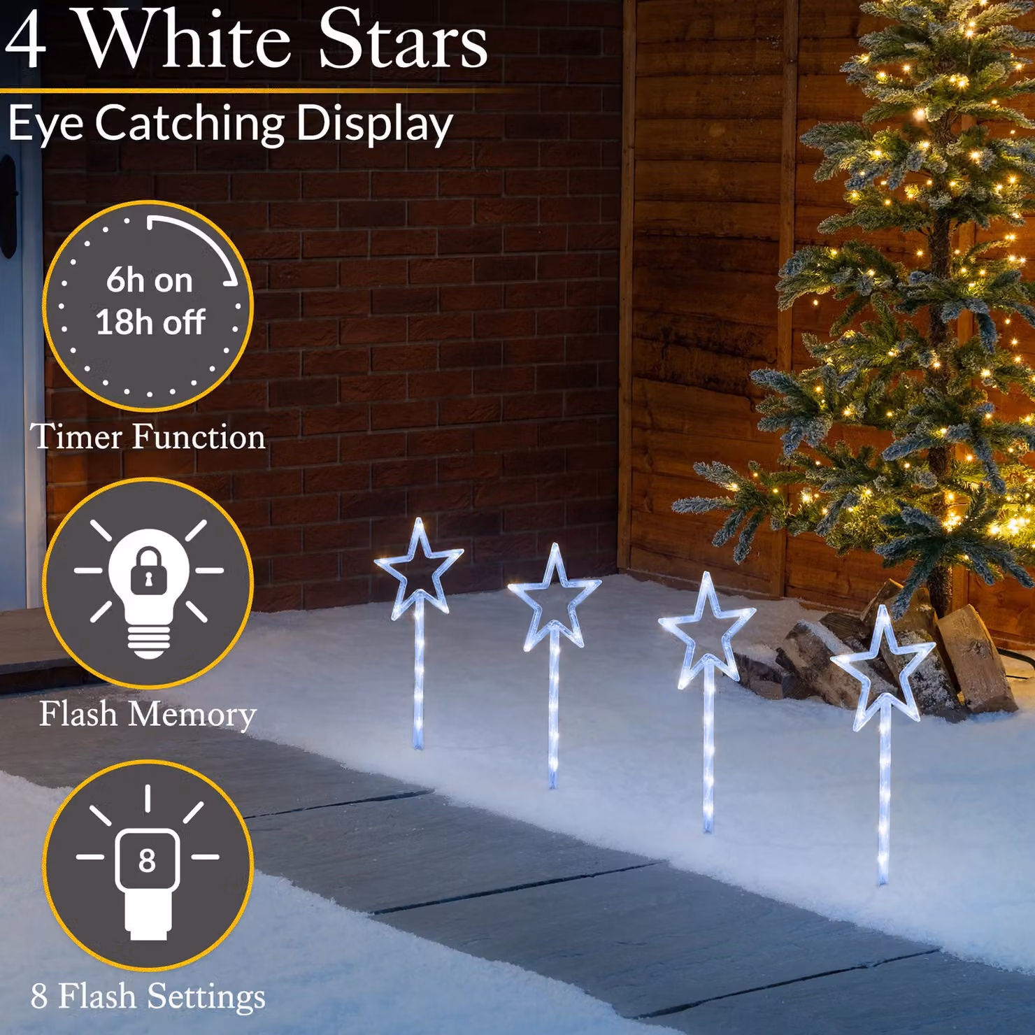 Christow Set of 4 Flashing LED Star Outdoor Christmas Path Lights in White, H 44 cm – 3