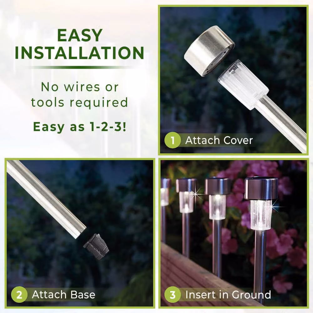 Gainsborough Set of 12 Silver Stainless Steel Solar Garden Lights with Warm White LED and Dusk Sensor – 2