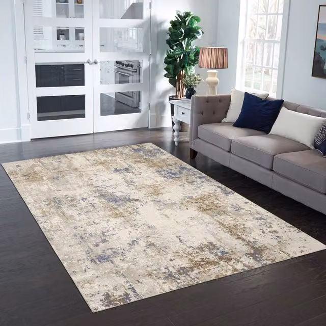 Woohoo Furniture Flatweave Paris Chenille Abstract Rug in Blue, W: 100 cm, L: 200 cm