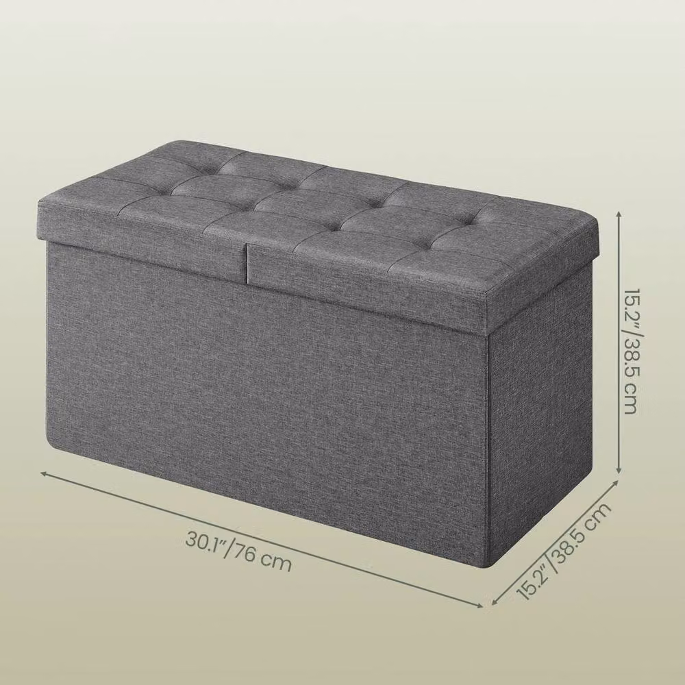 KORVIXA Grey Fabric Foldable Storage Ottoman Bench W/D/H: 100 x 100 x 1 cm – 2