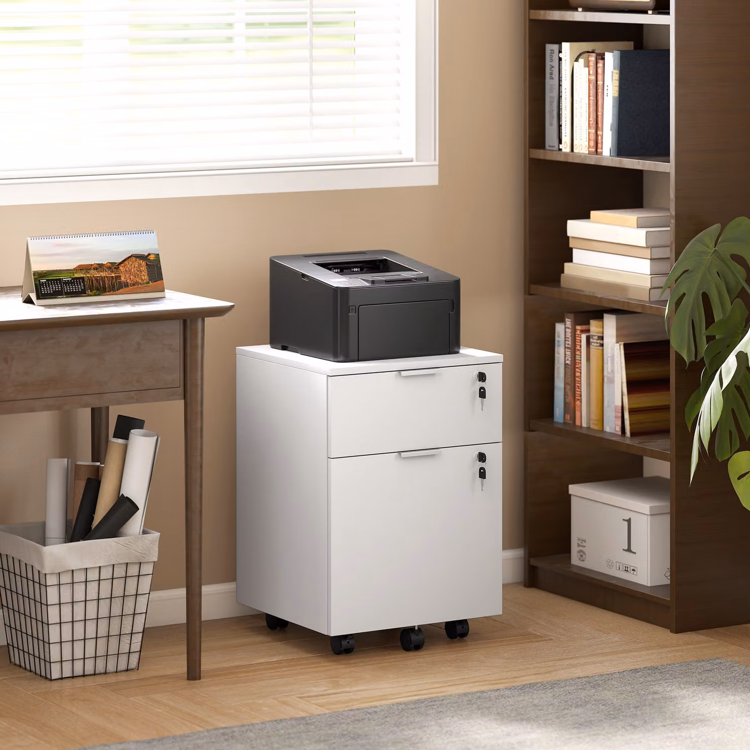 HOMCOM Two-Drawer Lockable Filing Cabinet in White – 2