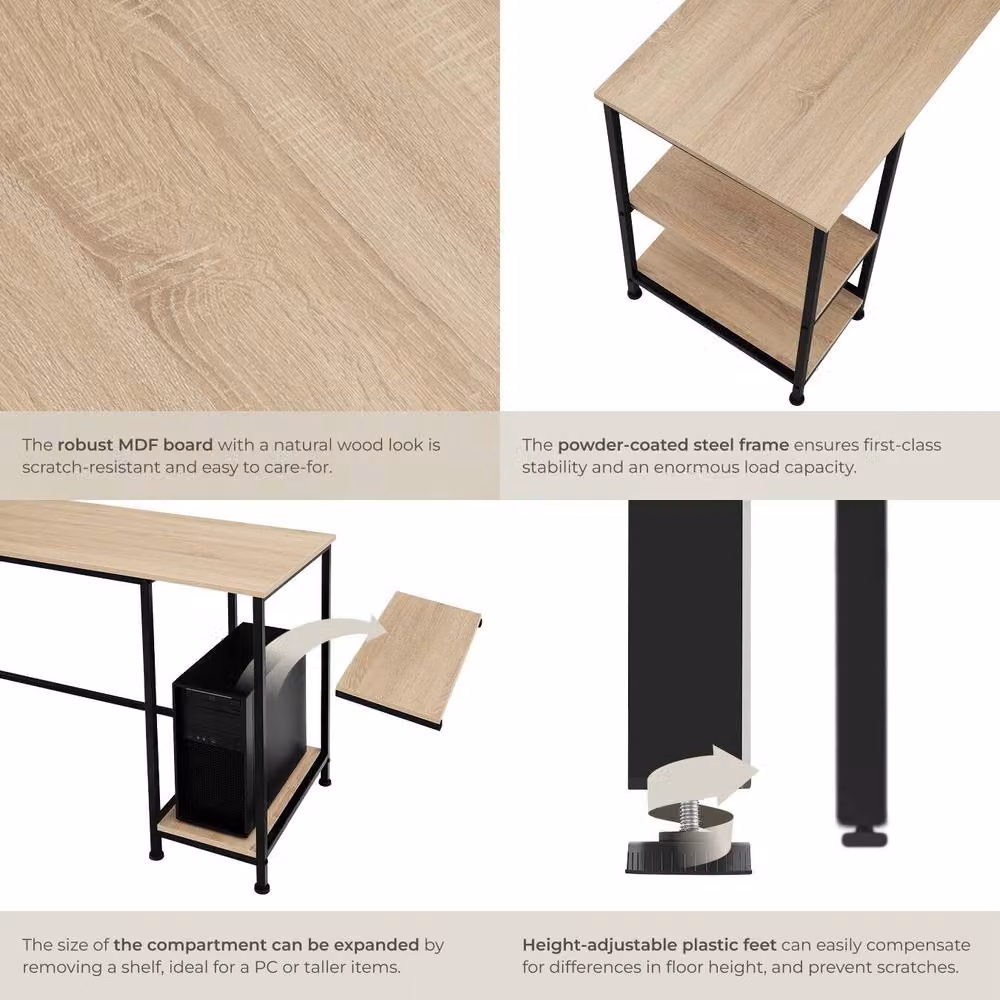 tectake Computer Desk in Industrial Style with Oak Finish and Metal Frame, W/D/H: 137 x 55 x 75 cm, Brown – 5