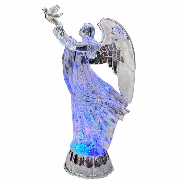 Shatchi Christmas LED Light Up Angel Figure Snowglobe with Swirling Glitter in Clear