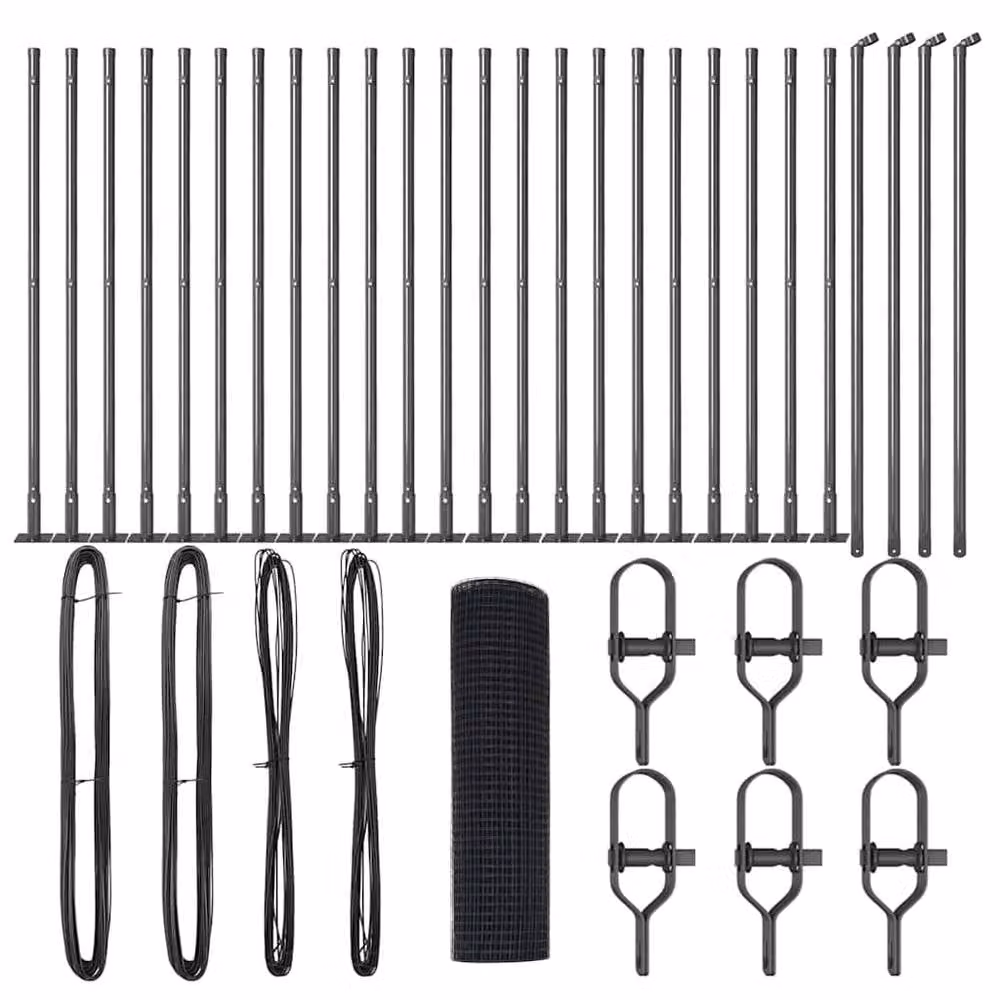 Berkfield Home Modern Welded Wire Fence with 13 Flanged Posts, Grey Steel, 0.4 x 50 m – 2