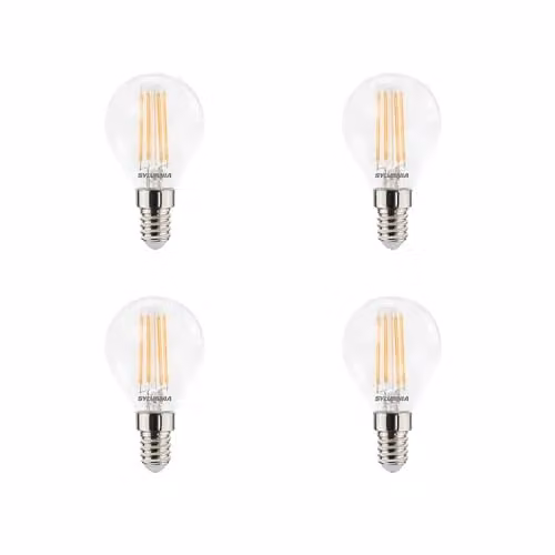 SYLVANIA Mini Globe LED Light Bulbs, 4 Pack, Transparent, E14, 5W, 40W Equivalent, Warm White 2700K