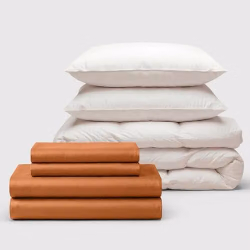 Bedable 100% Cotton Sateen Bedding Bundle in Terracotta, King Size, including Duvet Cover Set, Fitted Sheet, Duvet and 2 Pillows – 1