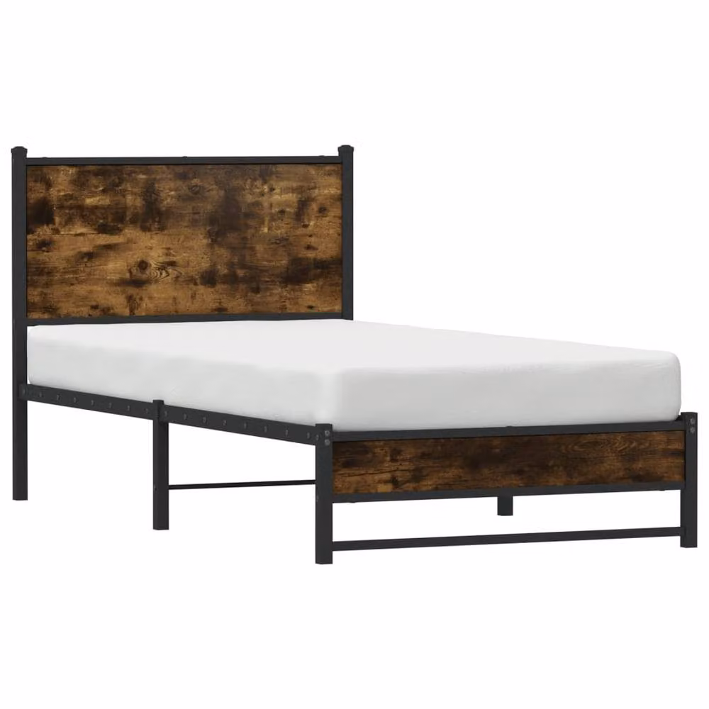 Berkfield Home Metal Bed Frame in Smoked Oak Brown, W/D/H: 90 x 190 cm Single – 3