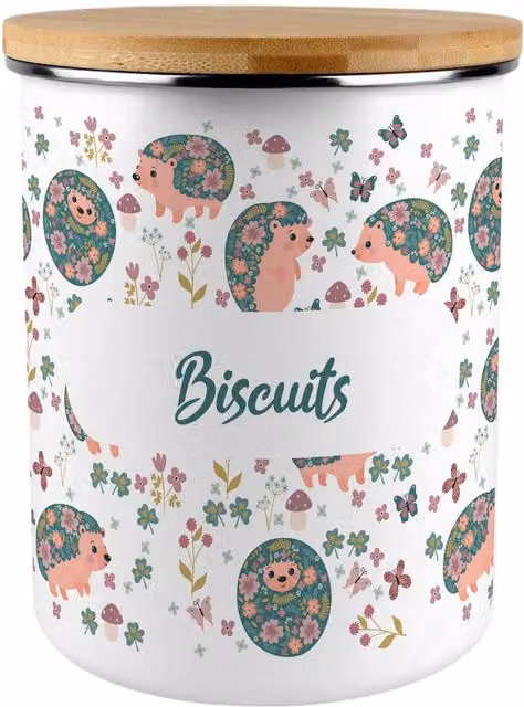 Purely Home Extra Large Floral Hedgehogs and Flowers Metal Biscuit Tin, Multicoloured
