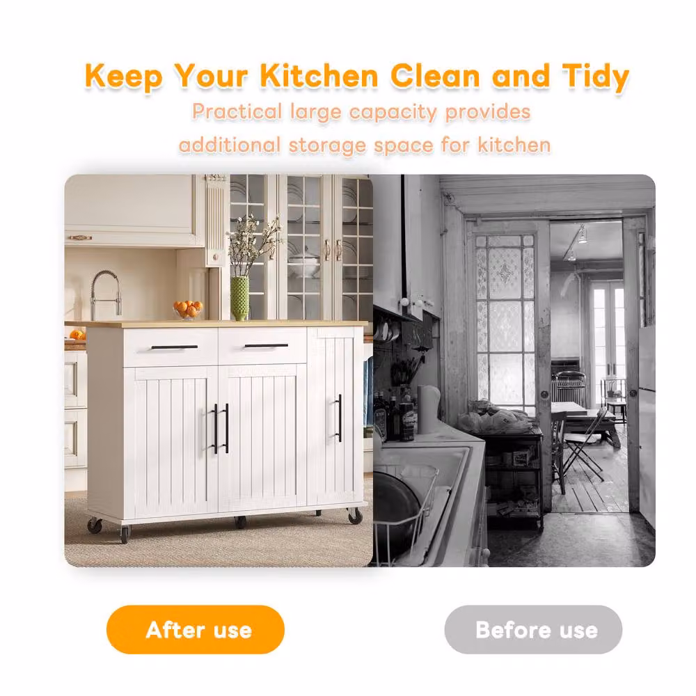 BTM White Kitchen Island Drop Leaf Storage Trolley with Drawers, W/D/H: 40 x 40 x 90 cm – 4