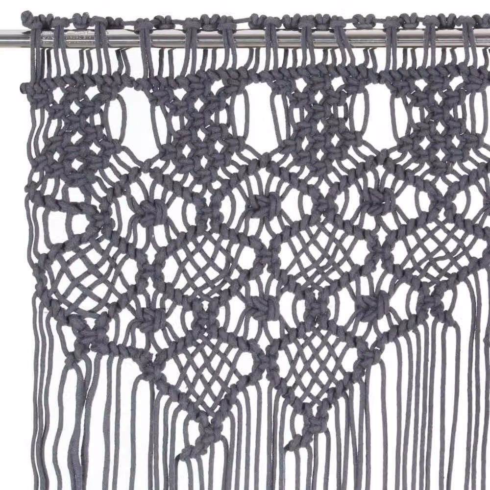 Berkfield Home Macrame Cotton Curtain in Anthracite Grey, W: 140 cm, H: 240 cm – 2