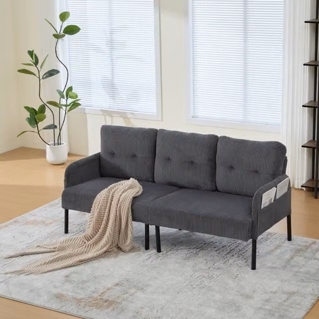 HomeTouch Modern 3 Seater Click Clack Sofa in Grey with Side Pockets and Armrests, W: 171 cm, D: 80 cm, H: 57 cm