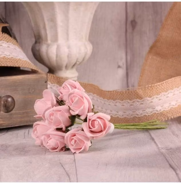 KDMD 4 Pack of Baby Pink Foam Tea Rose Buds for Wedding Decor