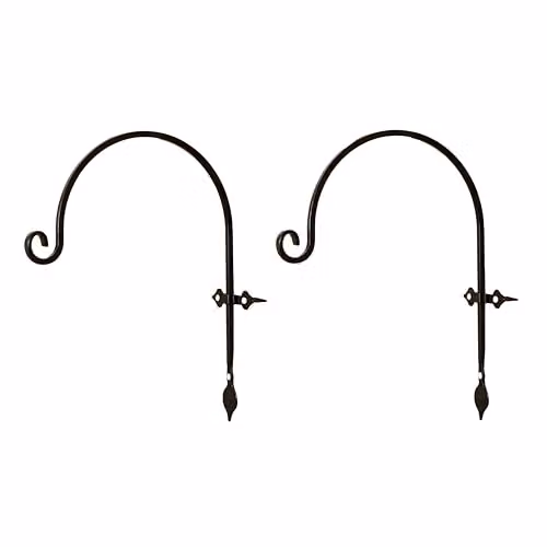 Samuel ALEXANDER Pack of 2 Black Handcrafted Metal Garden Wall Bracket Hooks for Hanging Baskets, 38 cm – 1