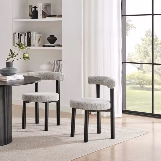 FurnitureboxUK Set of 2 Isola Grey Fabric Dining Chairs with Black Legs