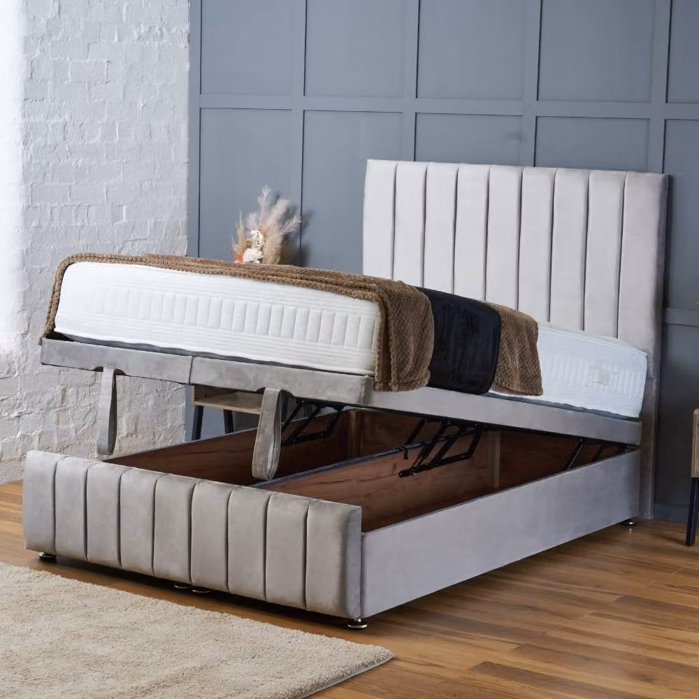 BSSPOKE Sierra Small Double Ottoman Divan Bed in Pink Plush Velvet with 54 inch Headboard