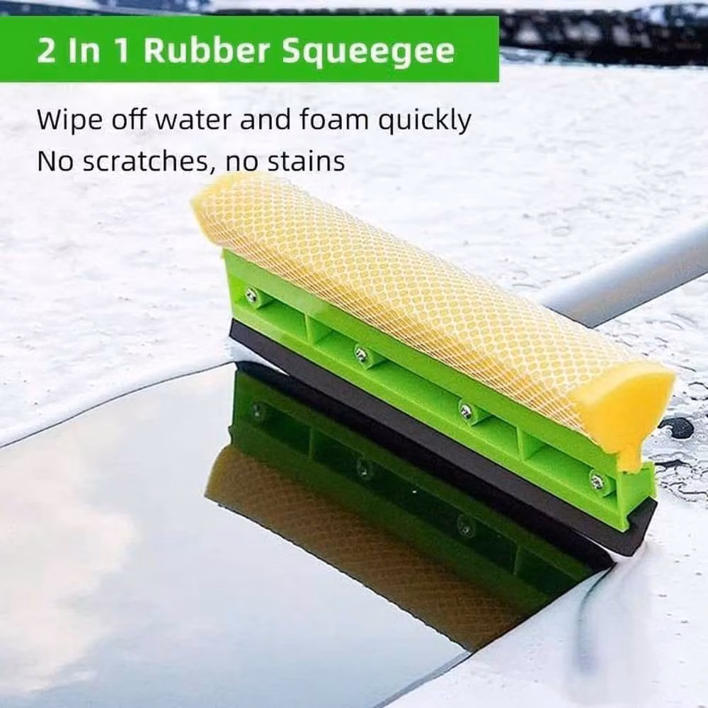 Kelvenix Adjustable Telescopic Car Wash Brush Mop Kit with Microfibre Refillable Head and Scraper, Green – 4