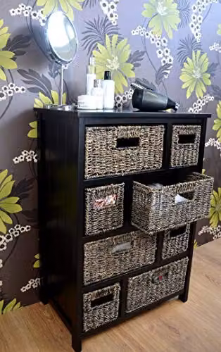 Statement Furniture Tetbury 8 Drawer Storage Unit in Black with Blackwash Seagrass Baskets, W/D/H: 80 x 34 x 56 cm – 7