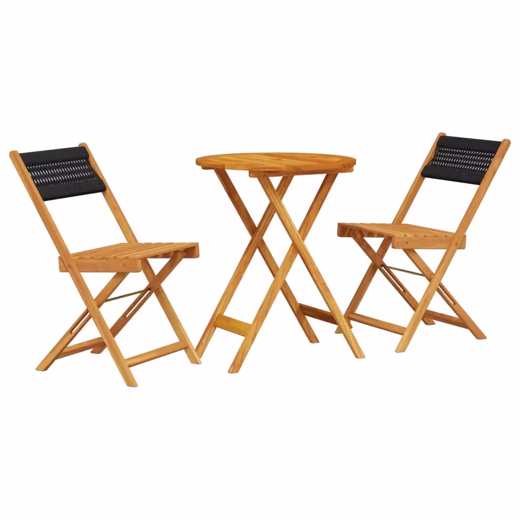 Berkfield Home 3 Piece Bistro Set in Black Polypropylene and Acacia Wood – 2
