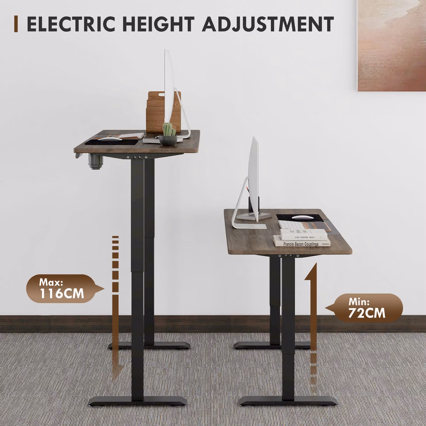 Vinsetto Height Adjustable Electric Standing Desk with 4 Automatic Memory Presets, Brown, W: 140 cm, D: 70 cm – 3