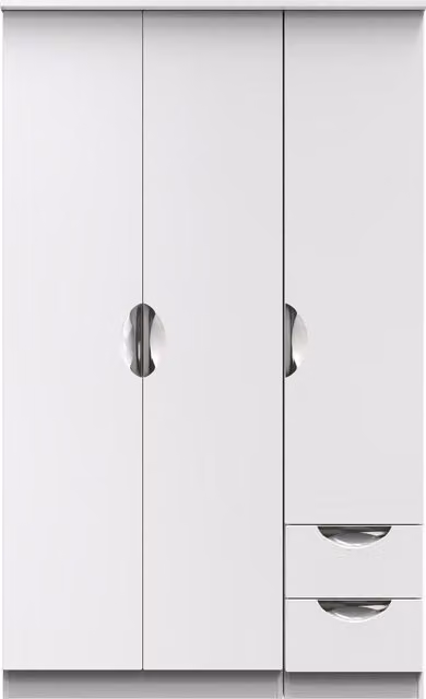 2 U Holborn Ready Assembled Triple Plain Wardrobe with Drawer in White
