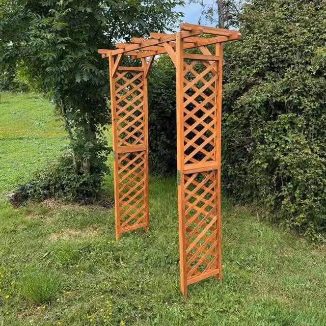 Havendro Wooden Garden Arch Pergola in Natural Brown, H: 213 cm, W: 160 cm, D: 110 cm