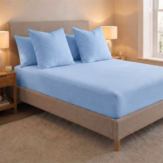 Smart Living Blue Brushed Cotton Flannelette Double Fitted Bedsheet and Pillowcase Pair, Non-Iron, W/D/H: 140 x 200 cm – 1