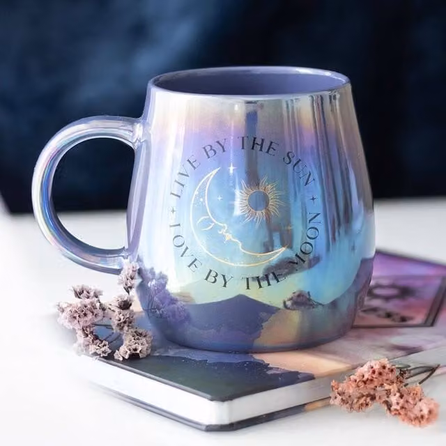 Uniqueful Live by the Sun Love by the Moon Iridescent Multicolour Ceramic Mug, 1000ml